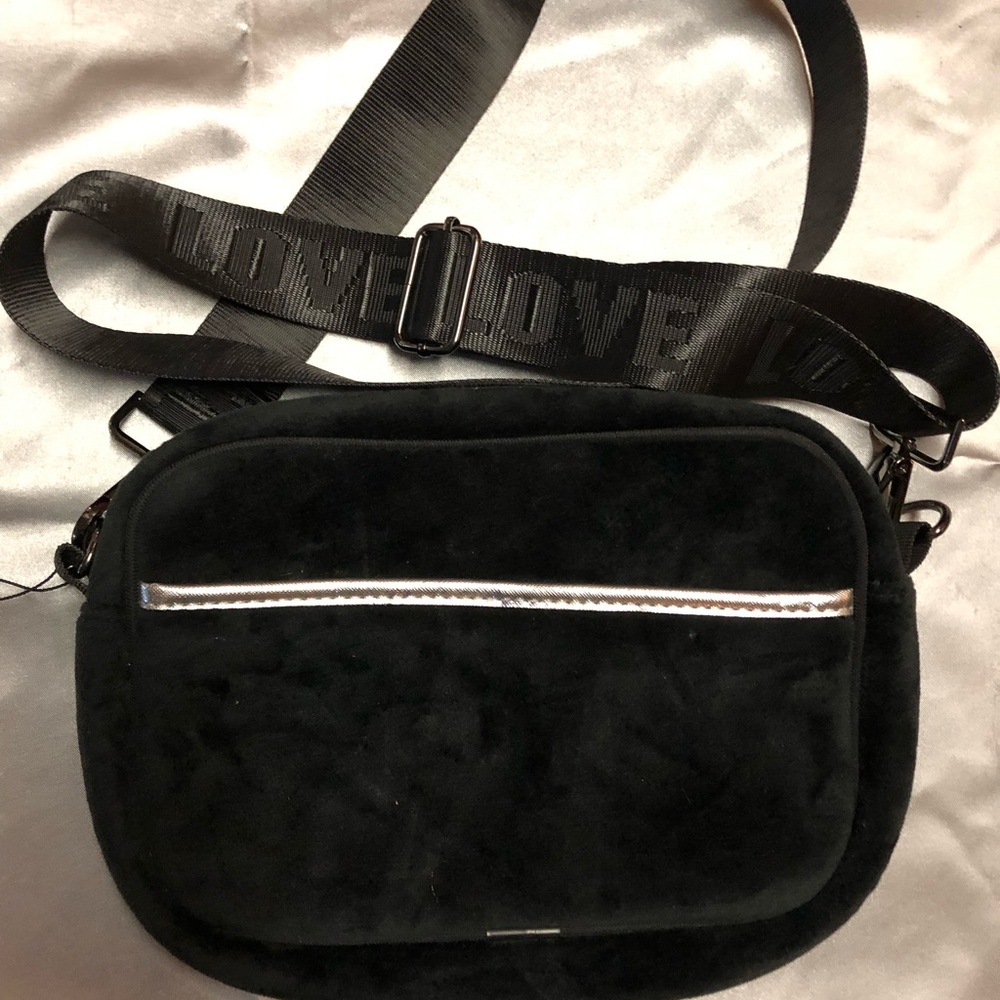 HAUTE SHORE Black and Silver Neoprene Crossbody Bag
